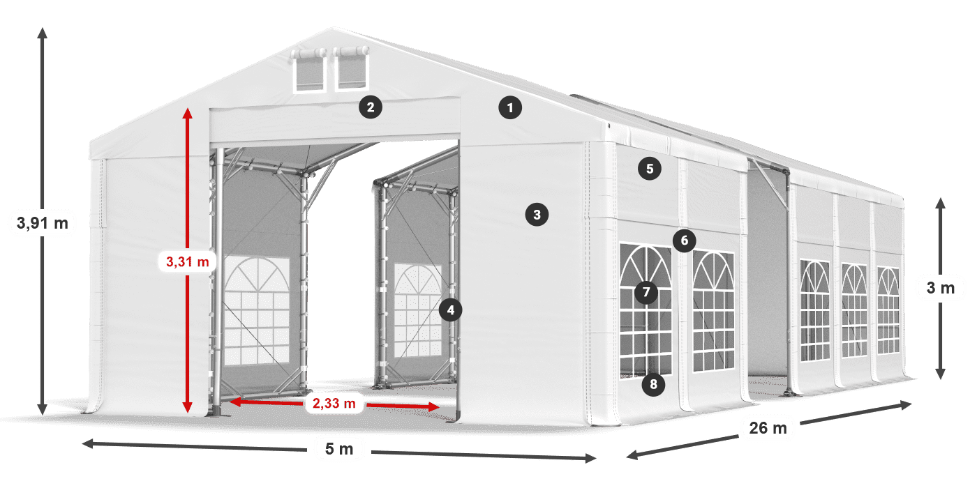 Střecha: MS 580 PVC Stěny: FR 620 PVC 3m legenda