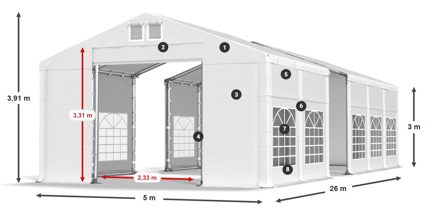 Střecha: MS 580 PVC Stěny: FR 620 PVC 3m legenda