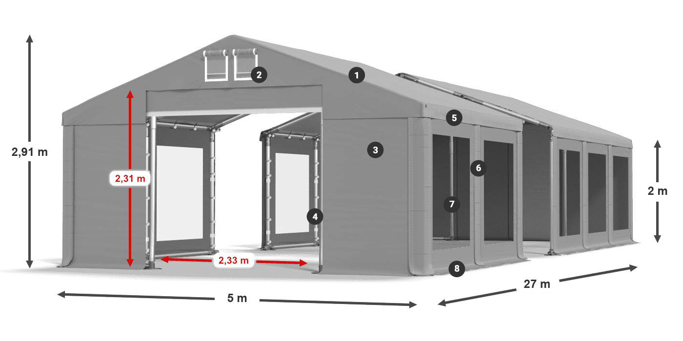 Střecha: FR 620 PVC Stěny: MS 580 PVC 2m legenda