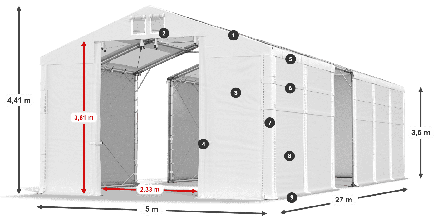 Střecha: MS T 580 PVC Stěny: SD 500 PVC 3,5m legenda