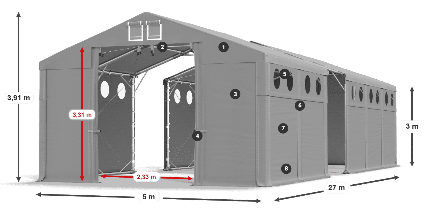 Střecha: FR 620 PVC Stěny: MS O 580 PVC 3m legenda