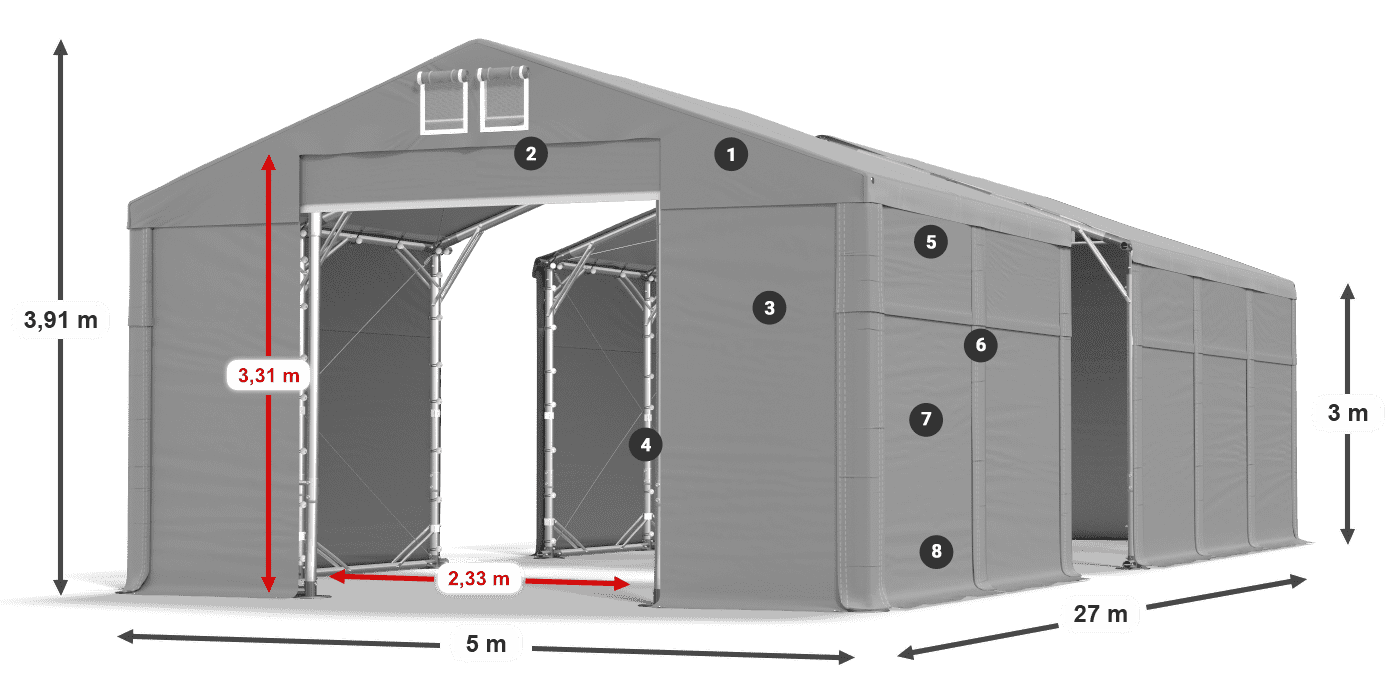 Střecha: FR 620 PVC Stěny: SD 500 PVC 3m legenda