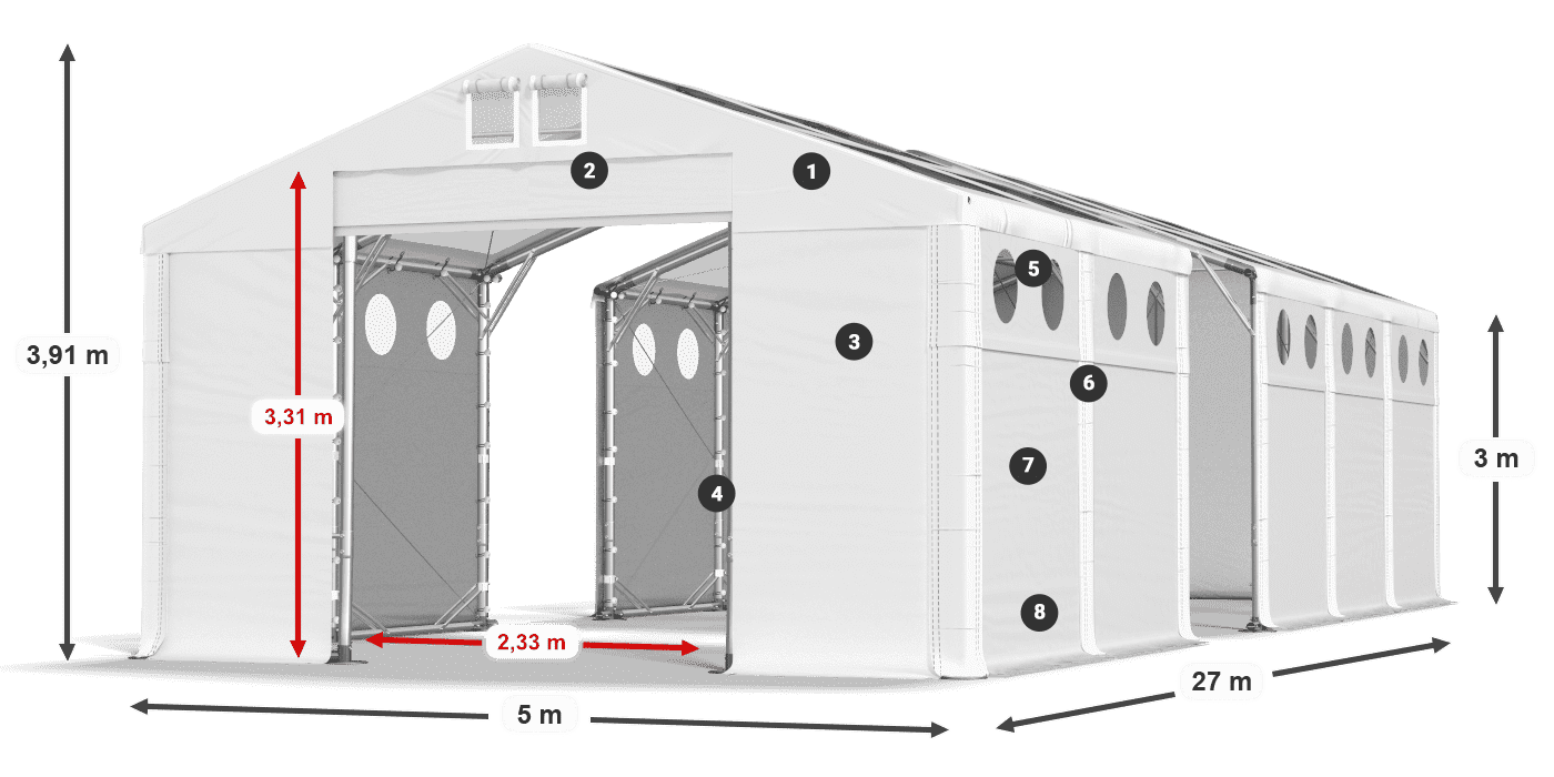 Střecha: MS T 580 PVC Stěny: FR O 620 PVC 3m legenda