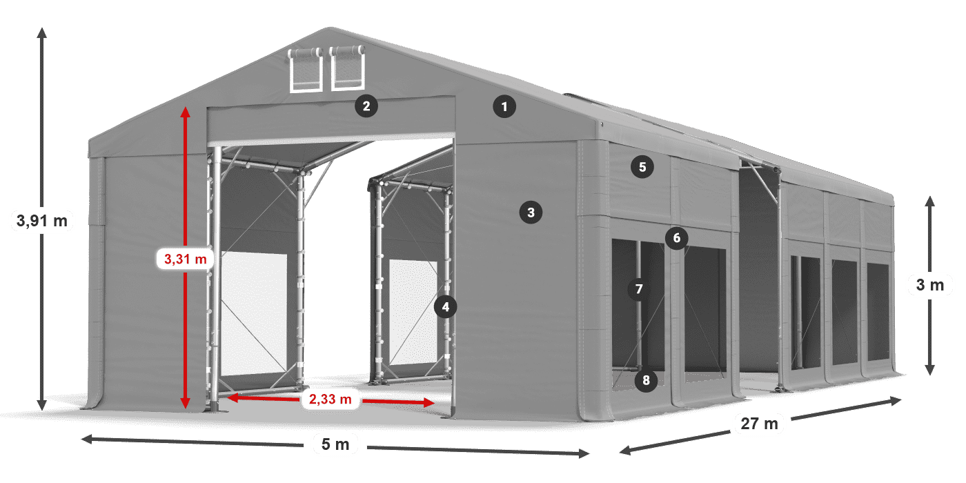 Střecha: MS 580 PVC Stěny: MS 580 PVC 3m legenda