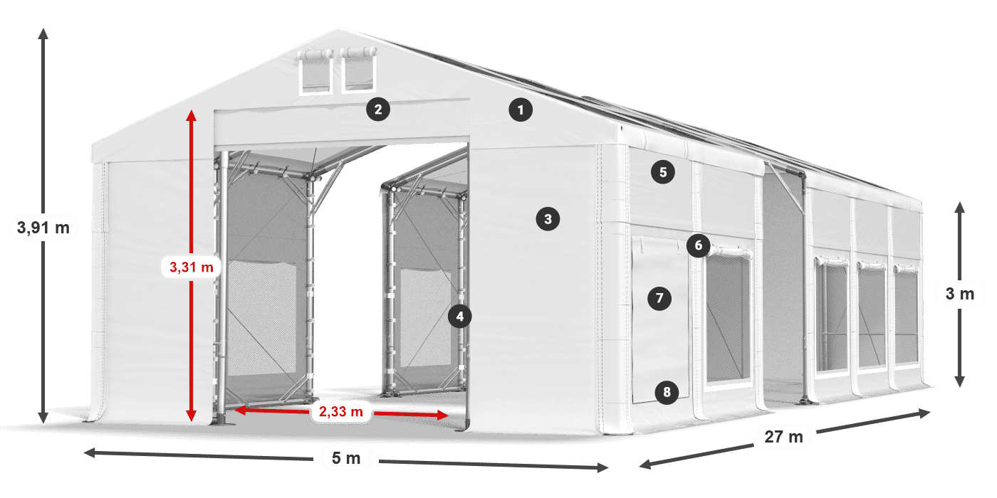 Střecha: MS T 580 PVC Stěny: SD M 500 PVC 3m legenda
