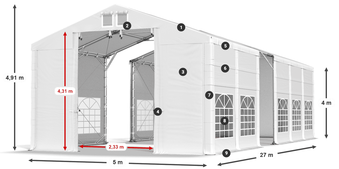 Střecha: FR 620 PVC Stěny: SD 500 PVC 4m legenda