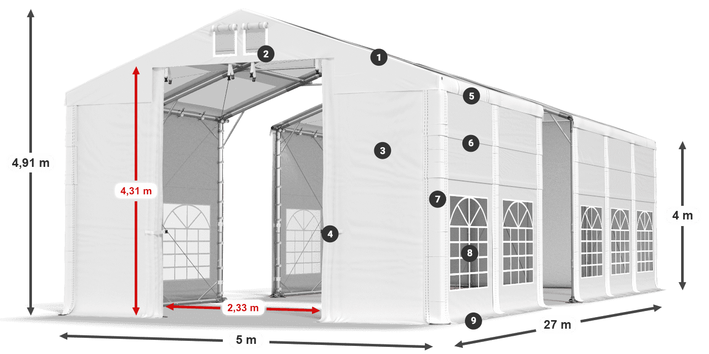 Střecha: MS T 580 PVC Stěny: FR 620 PVC 4m legenda