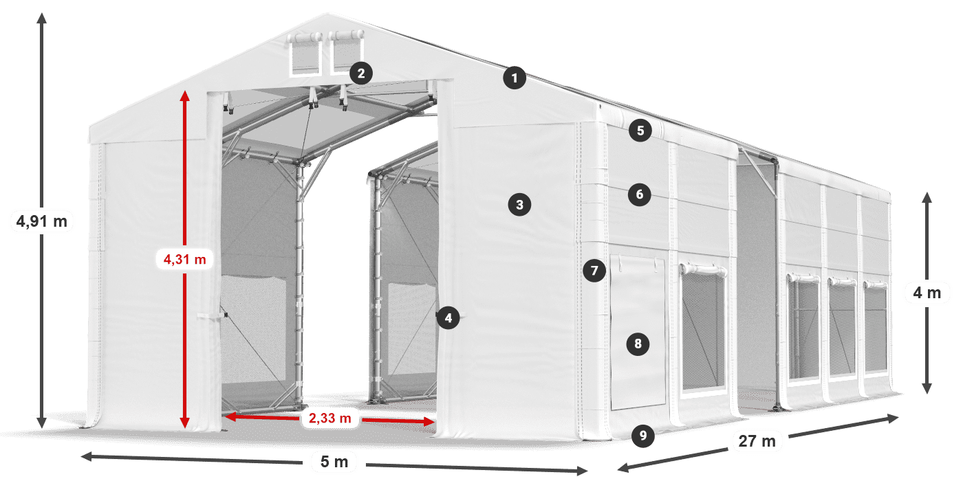 Střecha: MS T 580 PVC Stěny: SD M 500 PVC 4m legenda