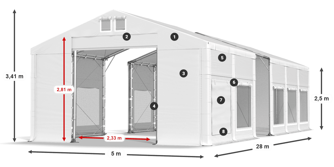 Střecha: FR 620 PVC Stěny: SD 500 PVC 2,5 m legenda