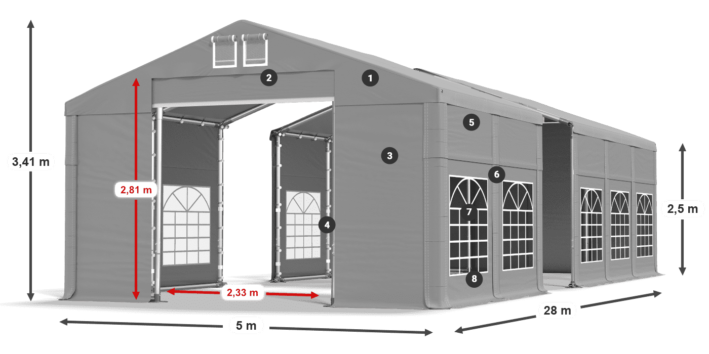 Střecha: FR 620 PVC Stěny: SD 500 PVC 2,5 m legenda