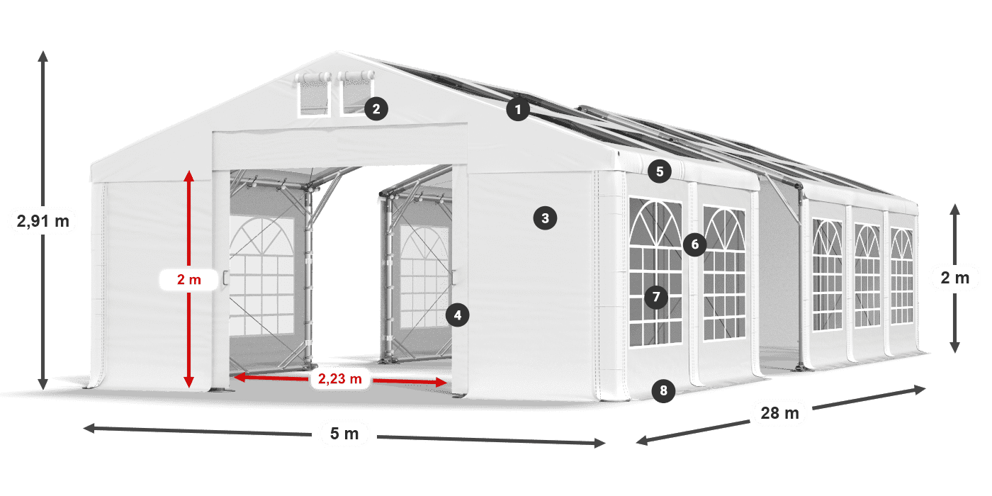 Střecha: MS T 580 PVC Stěny: FR 620 PVC 2m legenda
