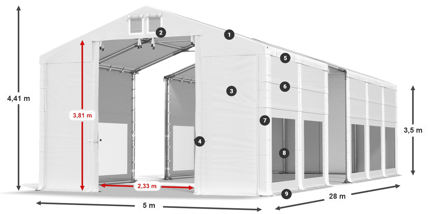 Střecha: MS 580 PVC Stěny: MS 580 PVC 3,5m legenda