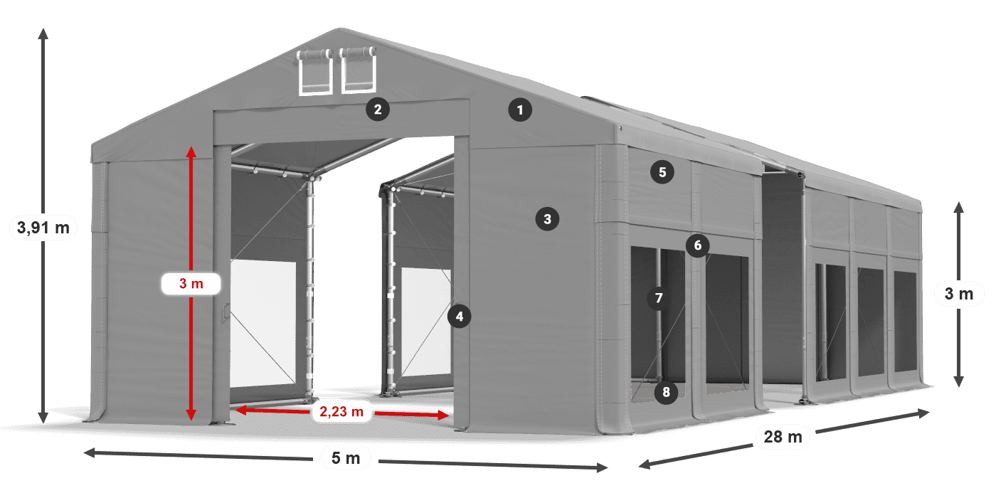Střecha: FR 620 PVC Stěny: MS 580 PVC 3m legenda