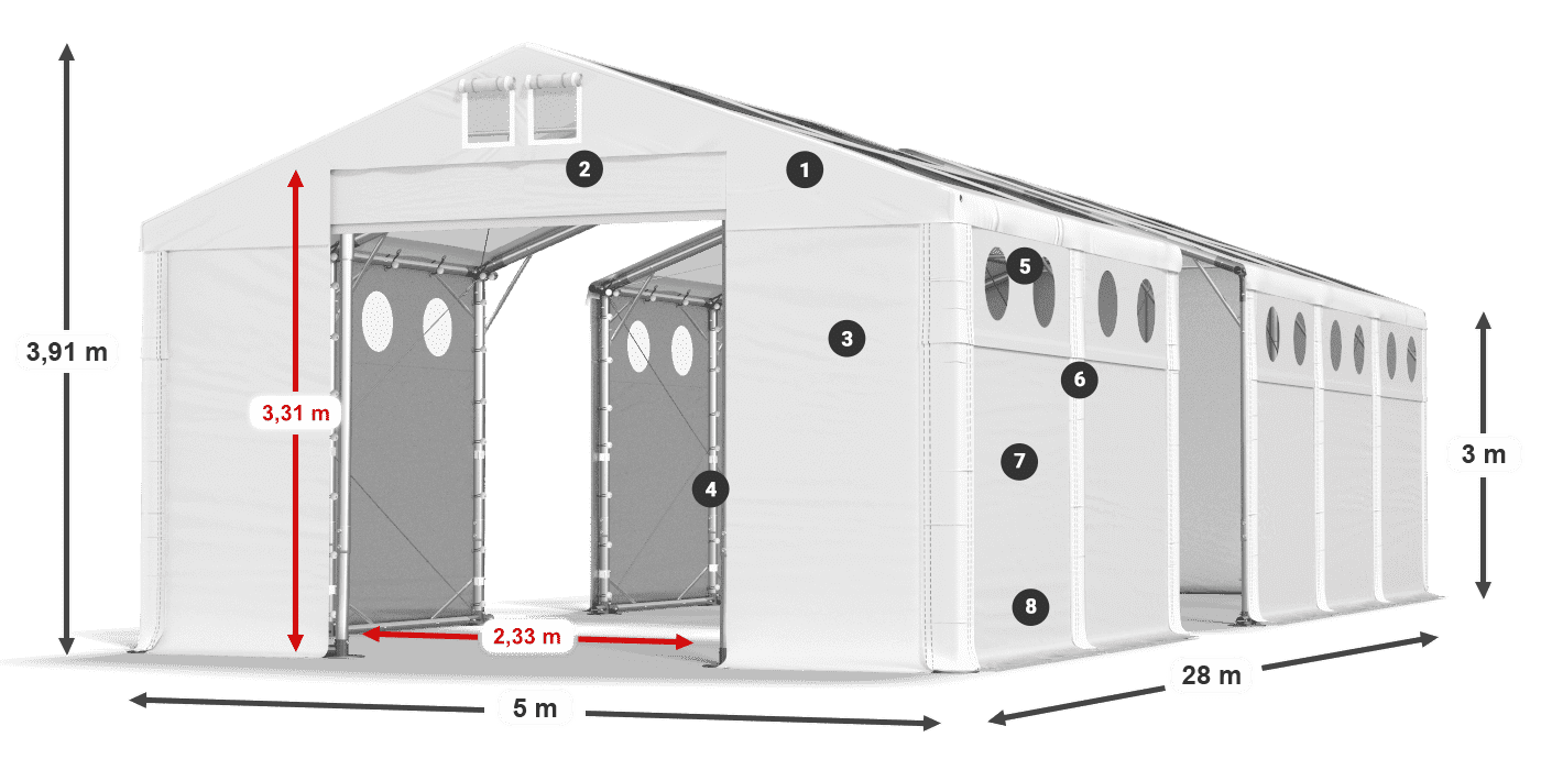 Střecha: MS T 580 PVC Stěny: MS O 580 PVC 3m legenda