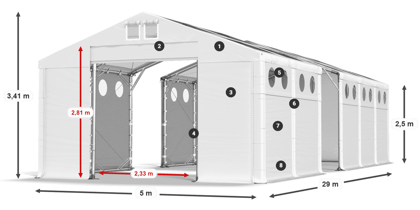 Střecha: MS T 580 PVC Stěny: SD O 500 PVC 2,5 m legenda