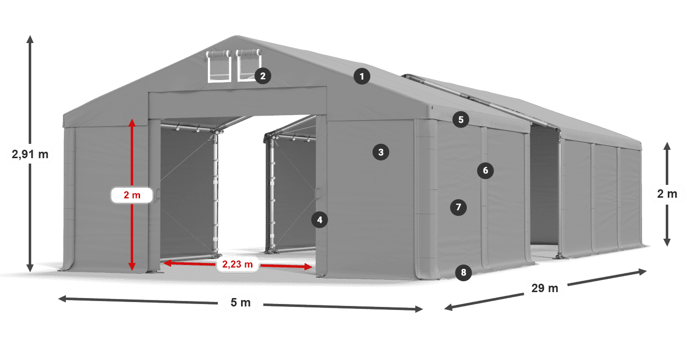 Střecha: MS 580 PVC Stěny: FR M 620 PVC 2m legenda