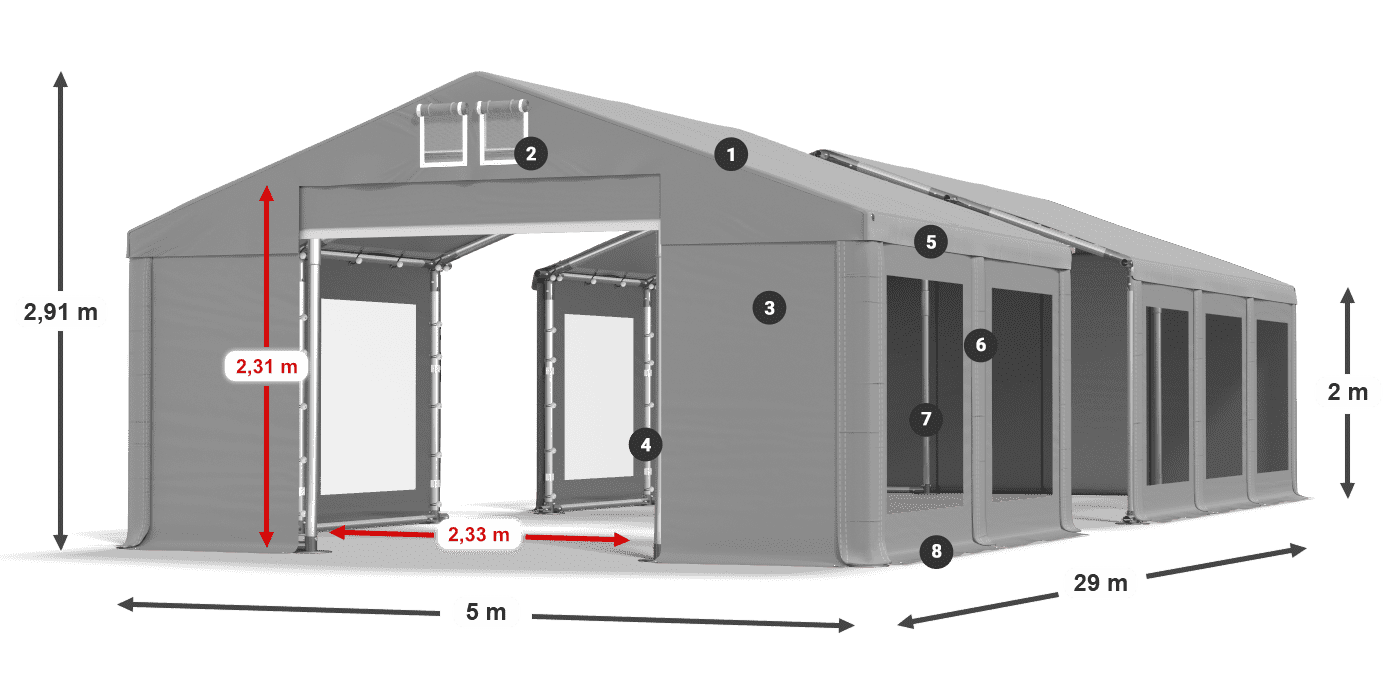 Střecha: MS 580 PVC Stěny: MS 580 PVC 2m legenda