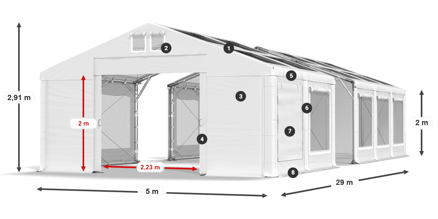 Střecha: MS T 580 PVC Stěny: SDM 500 PVC 2m legenda