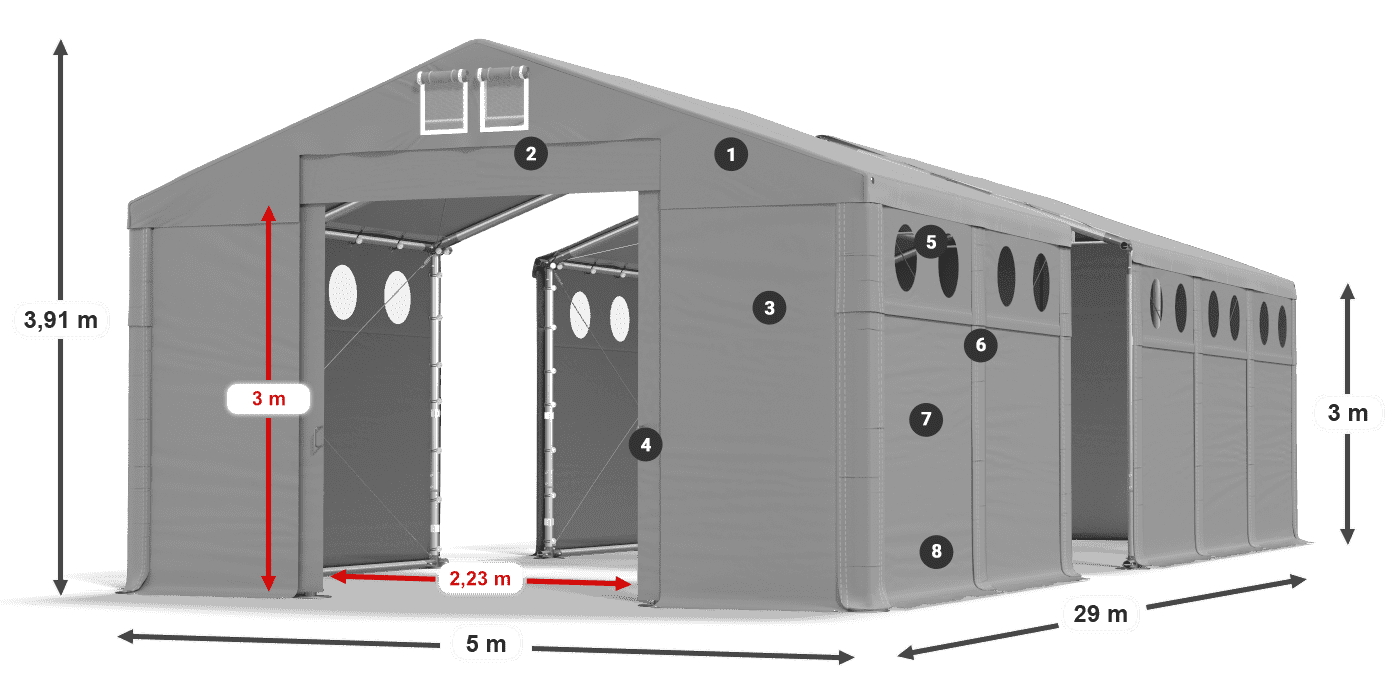 Střecha: MS 580 PVC Stěny: SD O 500 PVC 3m legenda