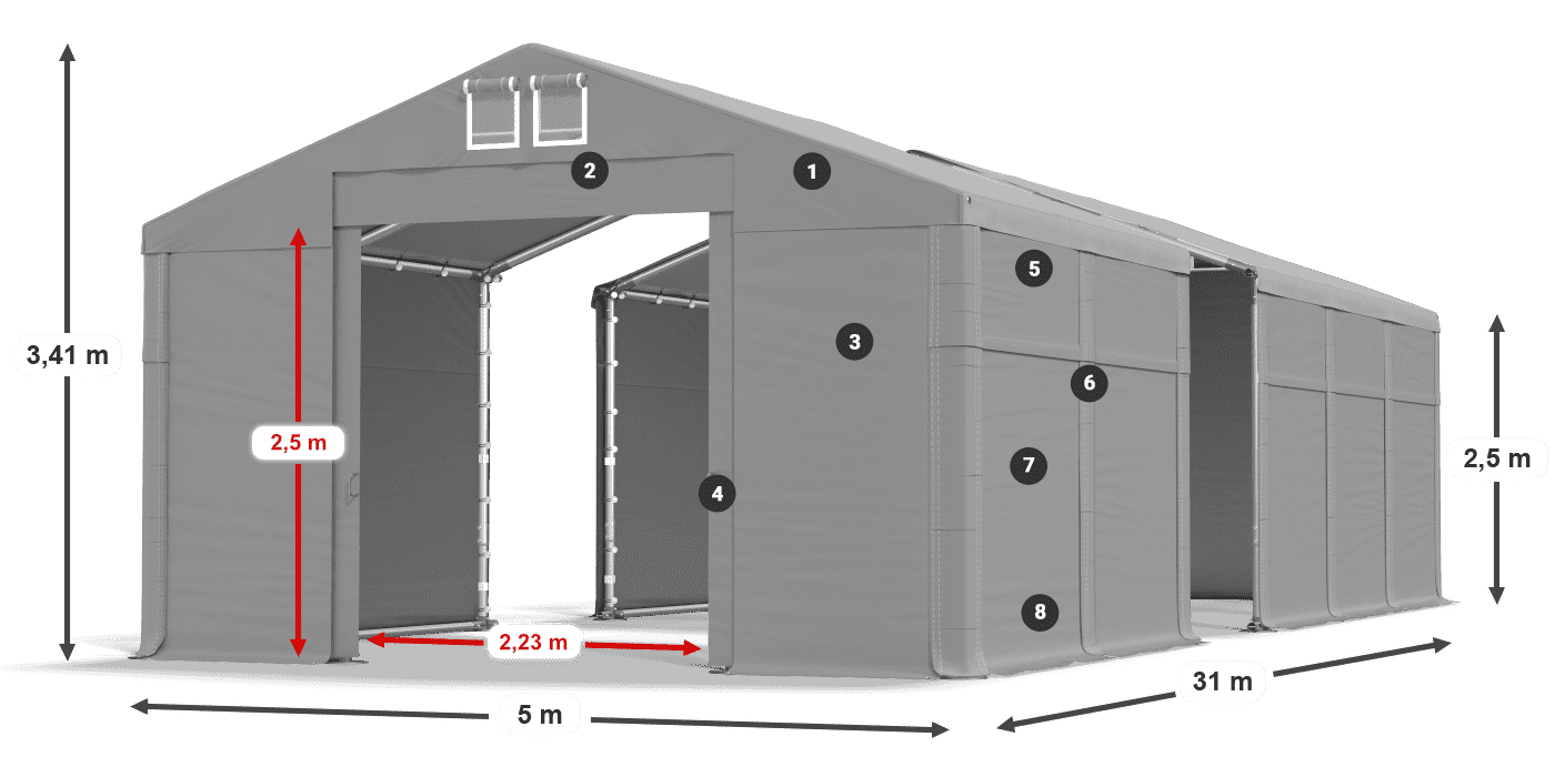 Střecha: MS 580 PVC Stěny: SD 500 PVC 2,5 m legenda