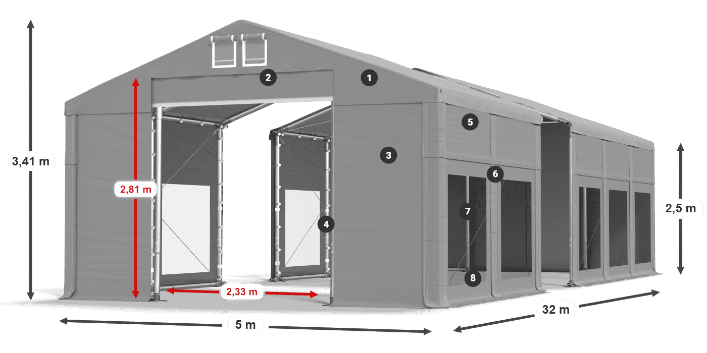 Střecha: FR 620 PVC Stěny: MS 580 PVC 2,5 m legenda