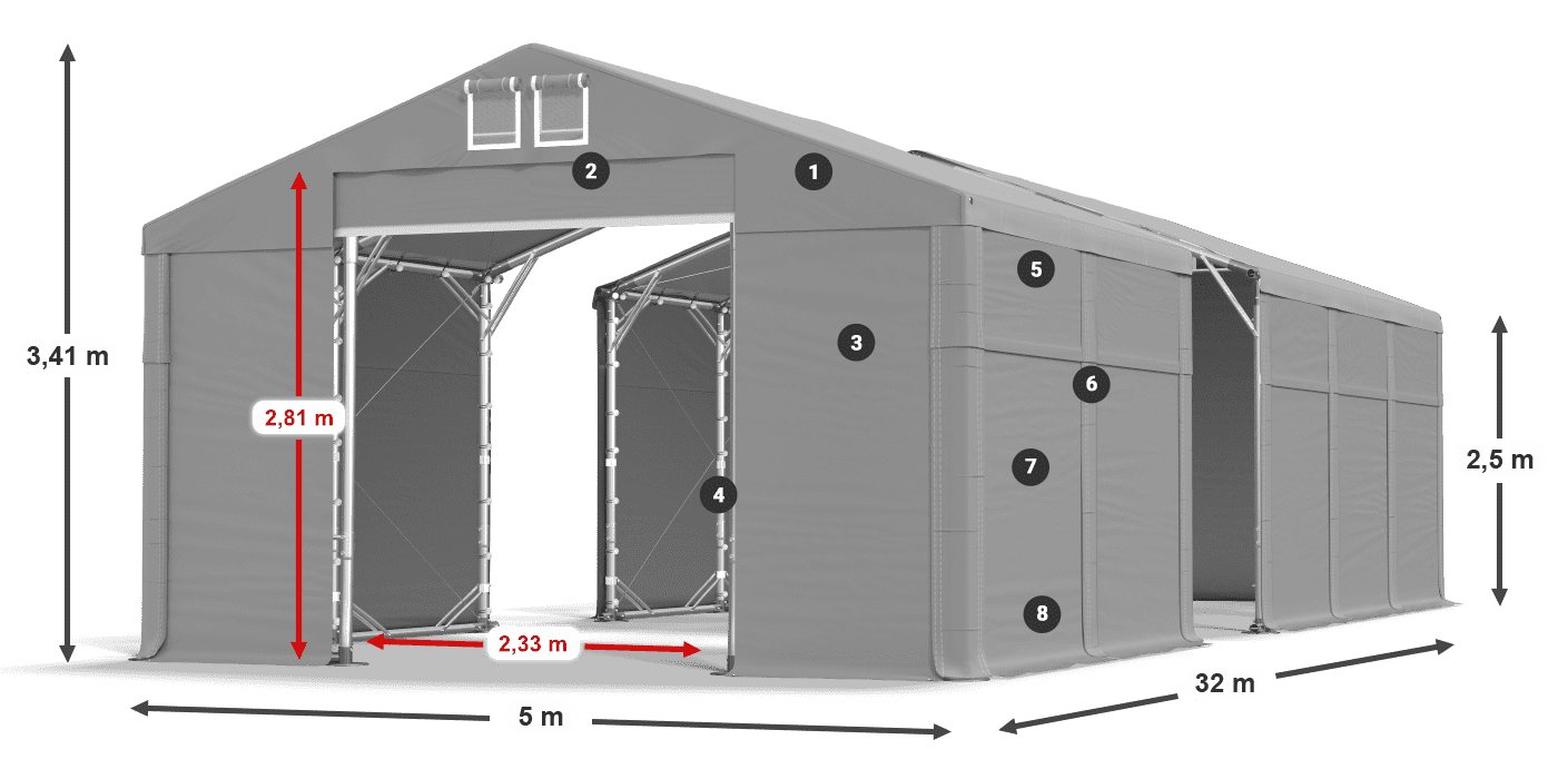Střecha: FR 620 PVC Stěny: SD 500 PVC 2,5 m legenda