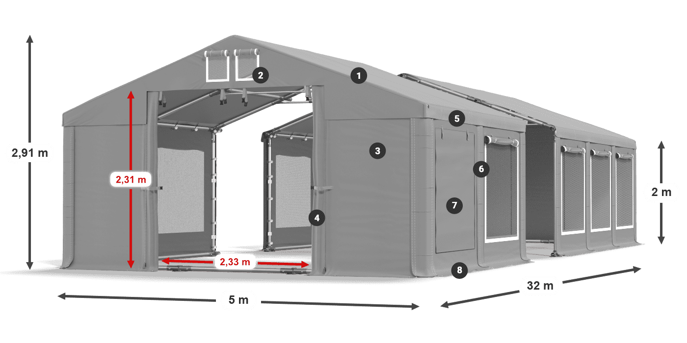 Střecha: FR 620 PVC Stěny: SD 500 PVC 2m legenda