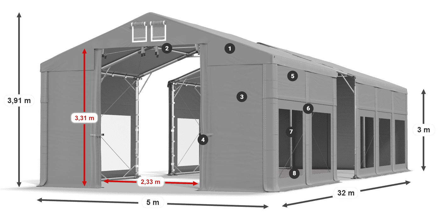 Střecha: FR 620 PVC Stěny: MS 580 PVC 3m legenda