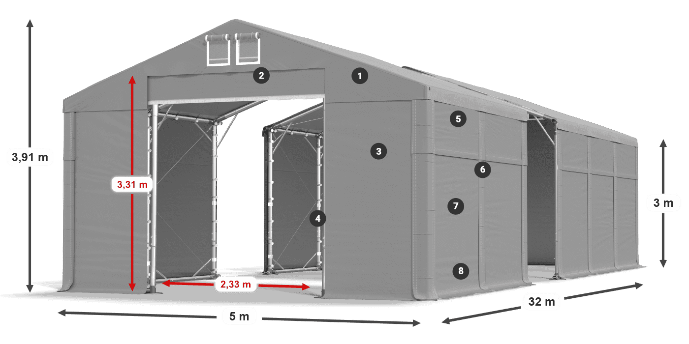 Střecha: MS 580 PVC Stěny: FR 620 PVC  3m legenda