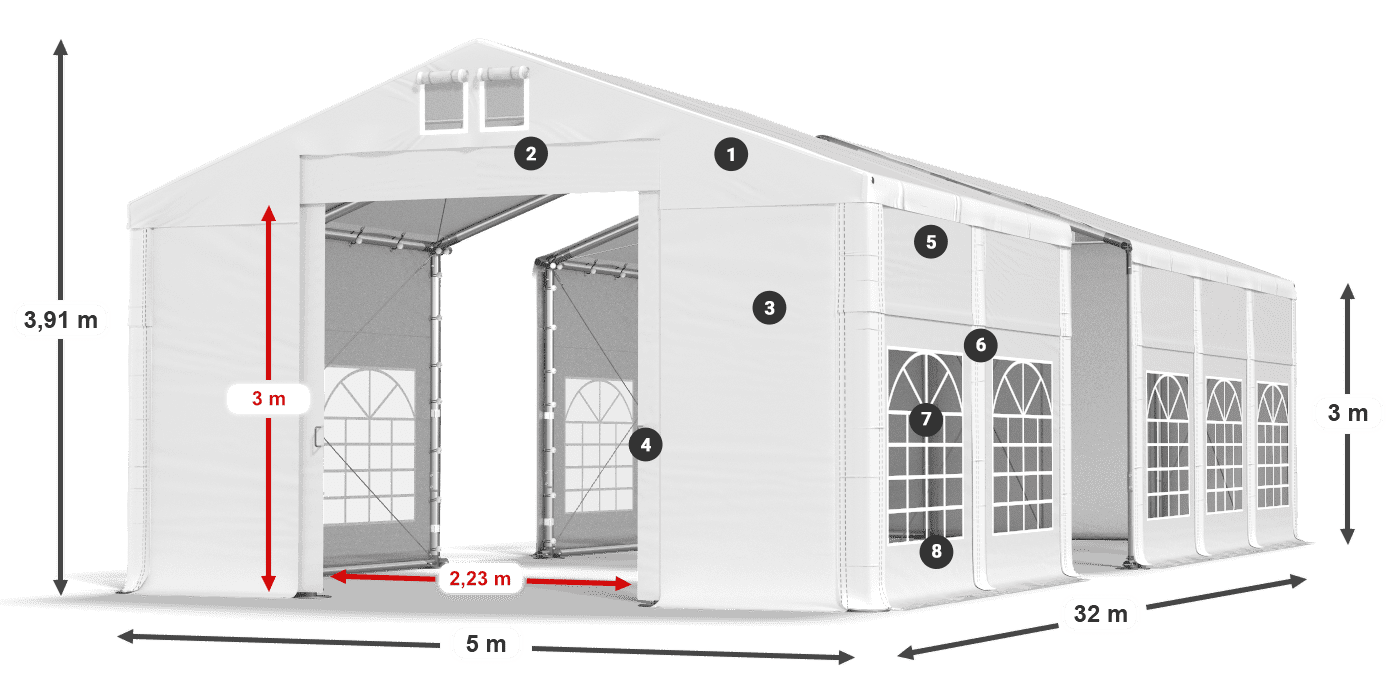 Střecha: MS 580 PVC Stěny: FR 620 PVC 3m legenda