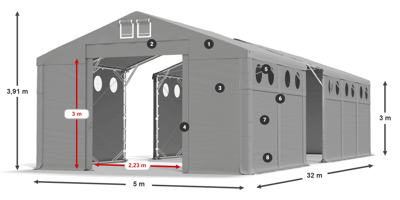 Střecha: MS 580 PVC Stěny: SD O 500 PVC 3m legenda