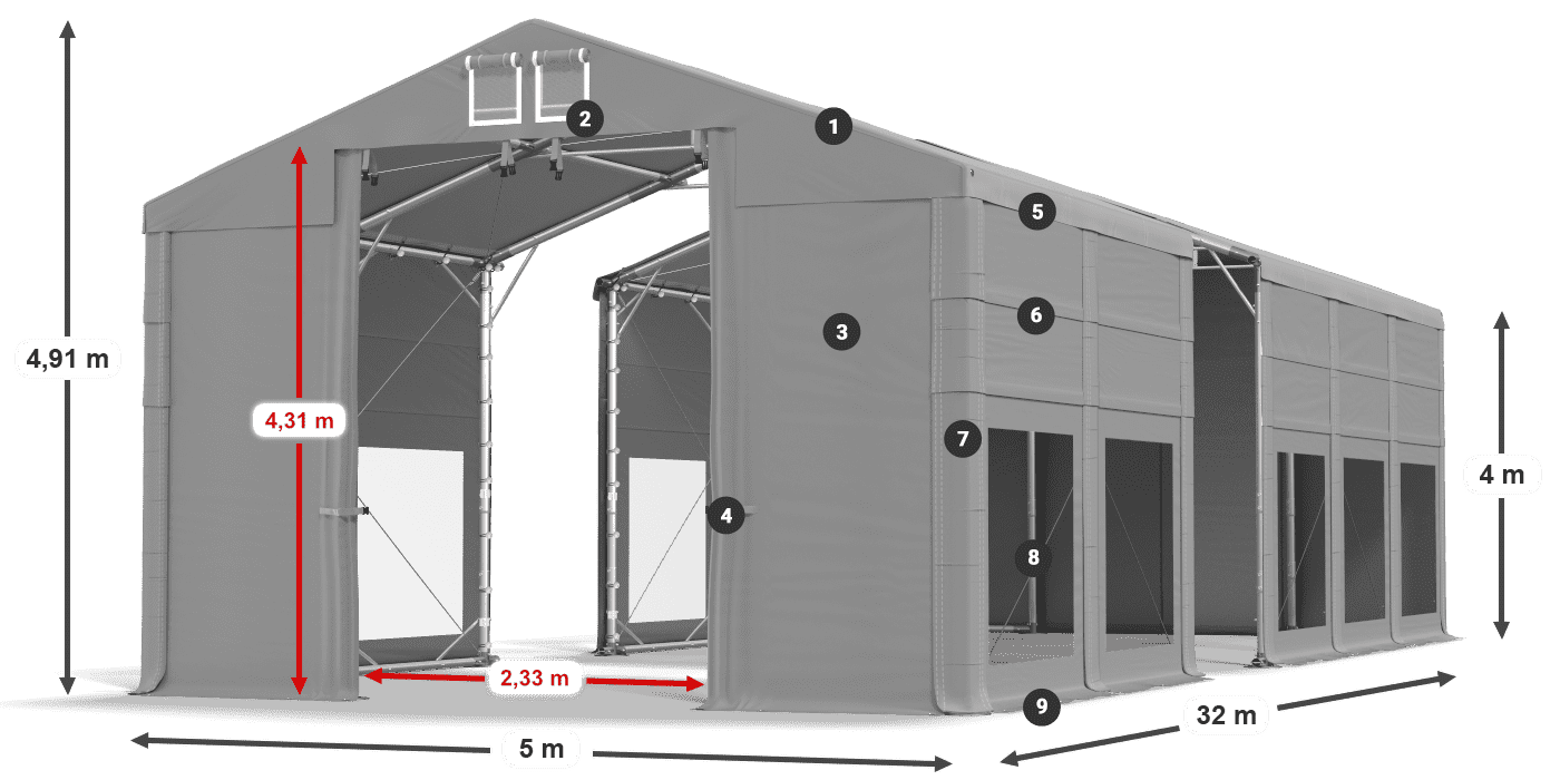 Střecha: FR 620 PVC Stěny: MS 580 PVC 4m legenda