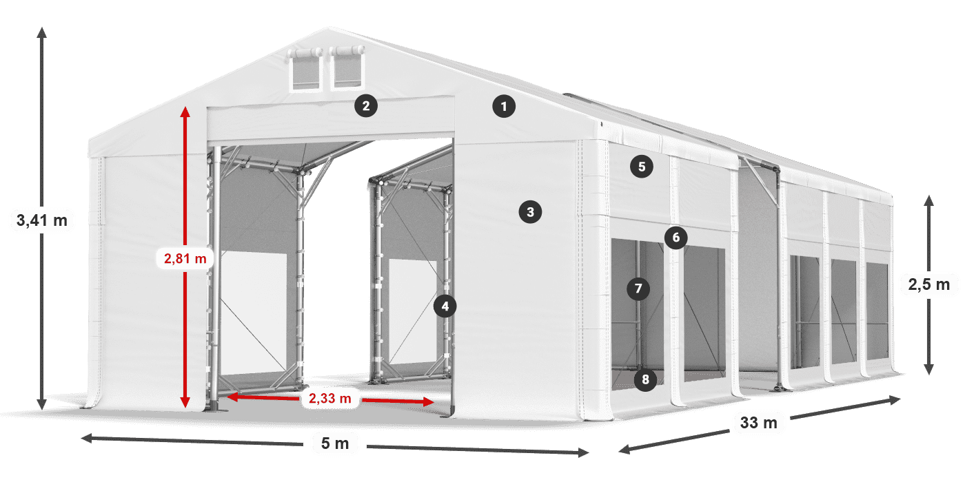 Střecha: FR 620 PVC Stěny: MS 580 PVC 2,5 m legenda