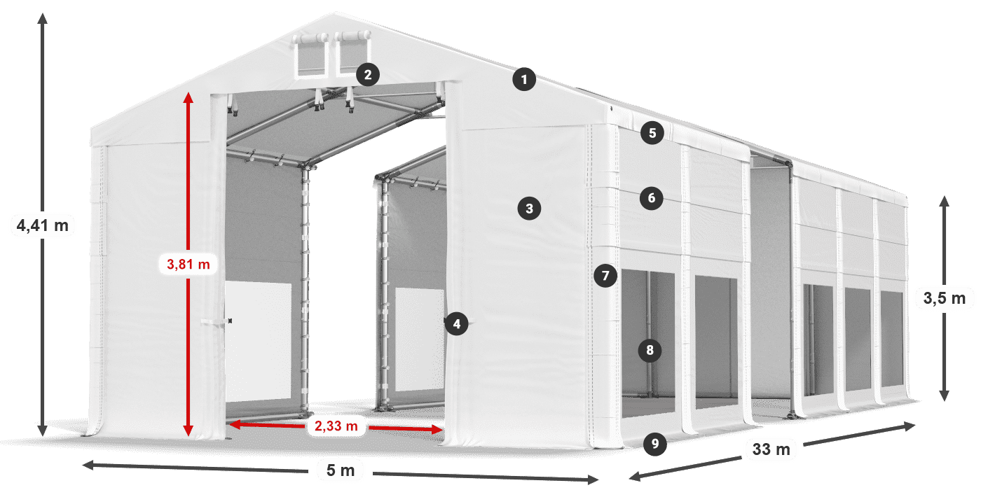 Střecha: MS 580 PVC Stěny: MS 580 PVC 3,5m legenda