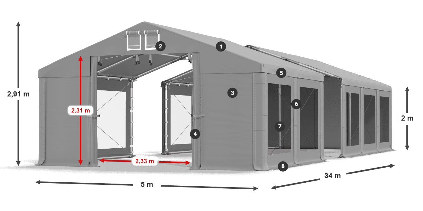 Střecha: FR 620 PVC Stěny: MS 580 PVC 2m legenda
