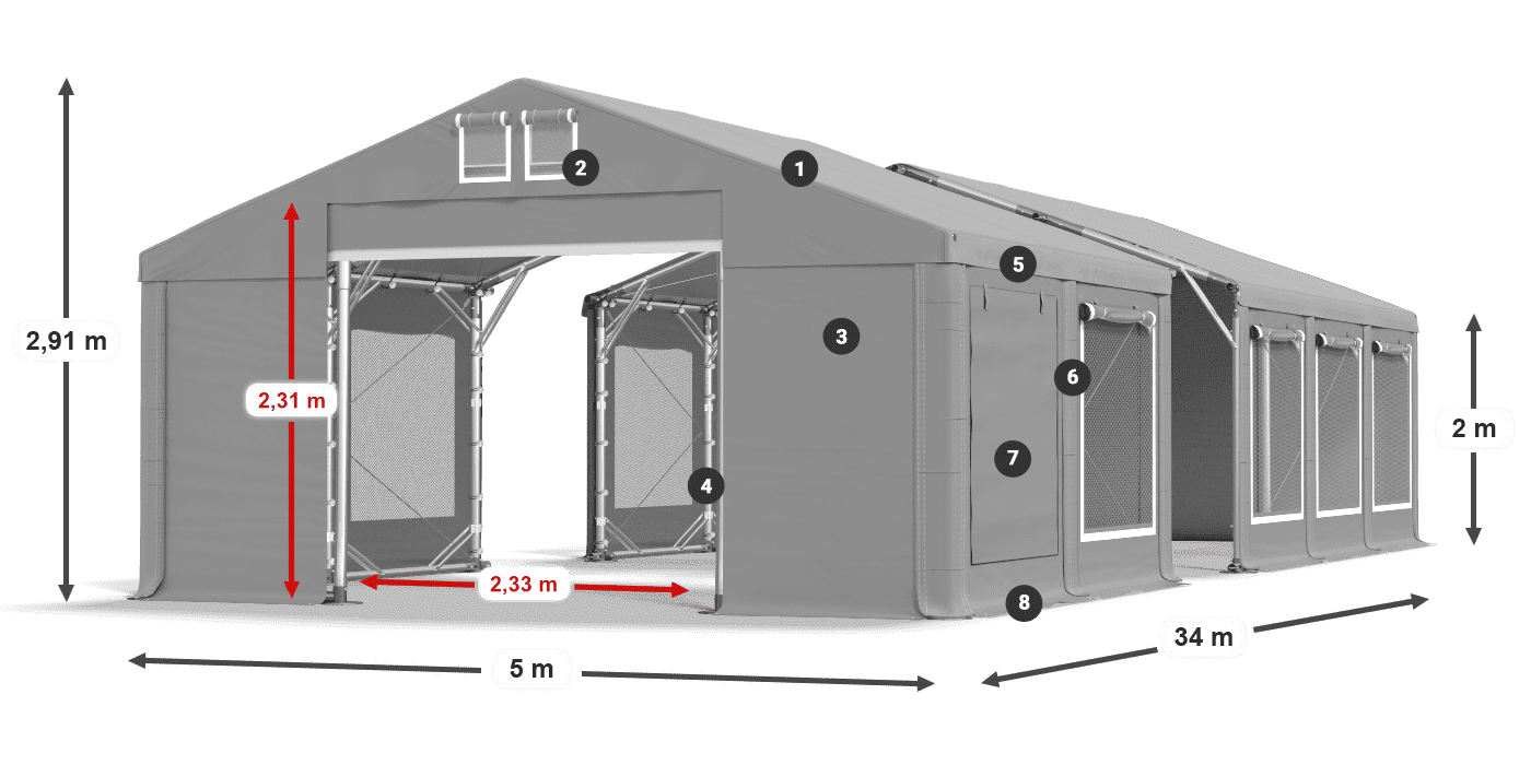 Střecha: FR 620 PVC Stěny: SD 500 PVC 2m legenda