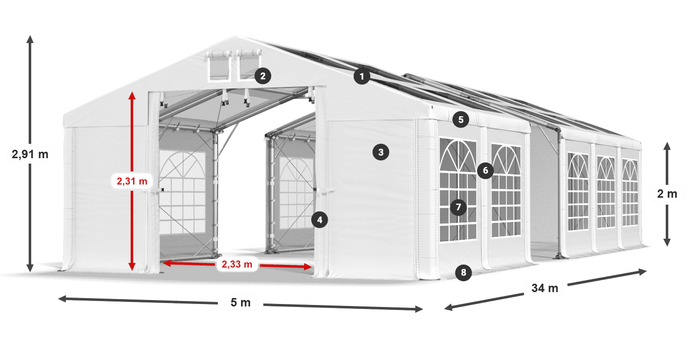 Střecha: MS T 580 PVC Stěny: FR 620 PVC 2m legenda