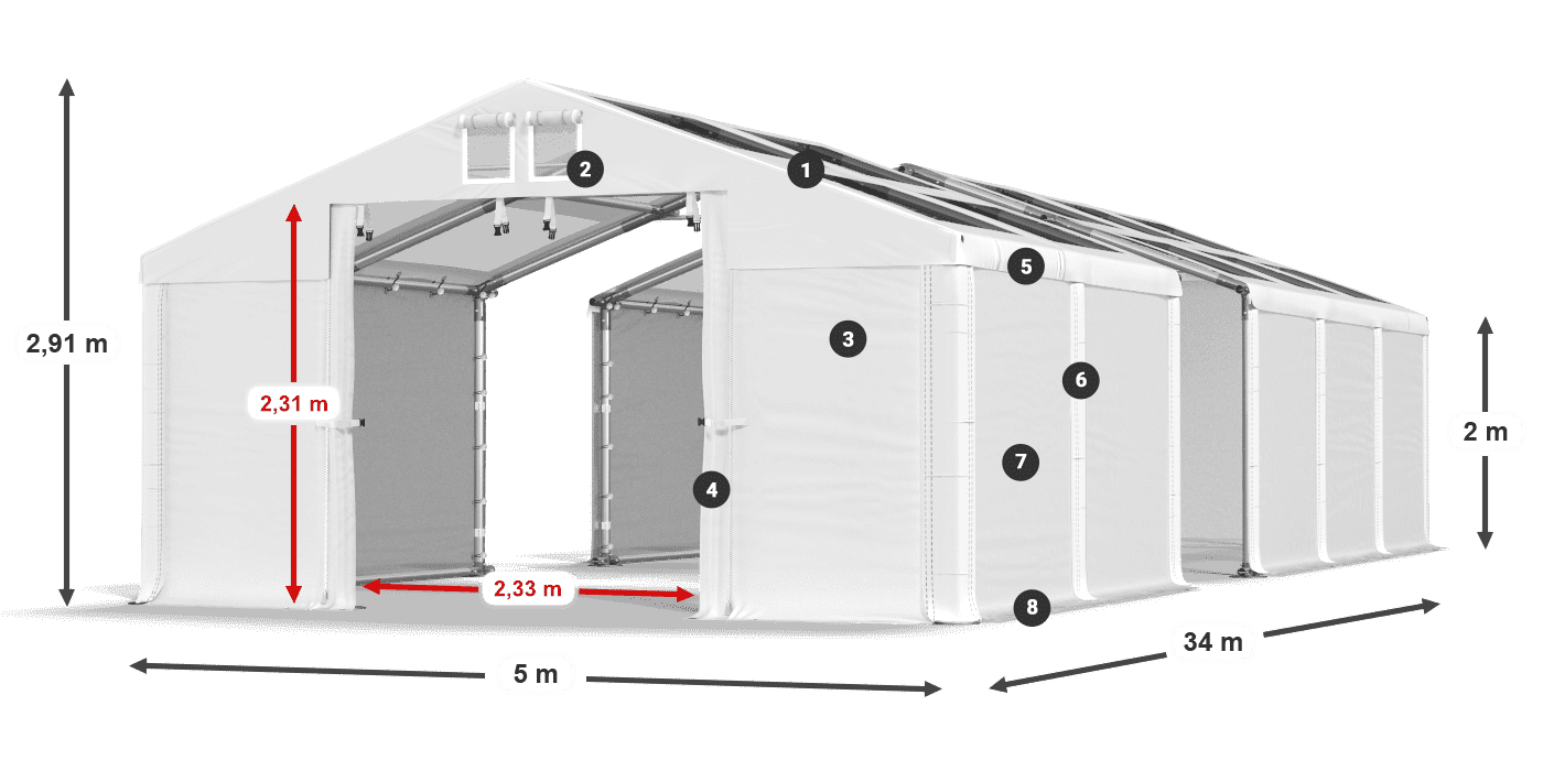 Střecha: MS T 580 PVC Stěny: FR 620 PVC 2m legenda