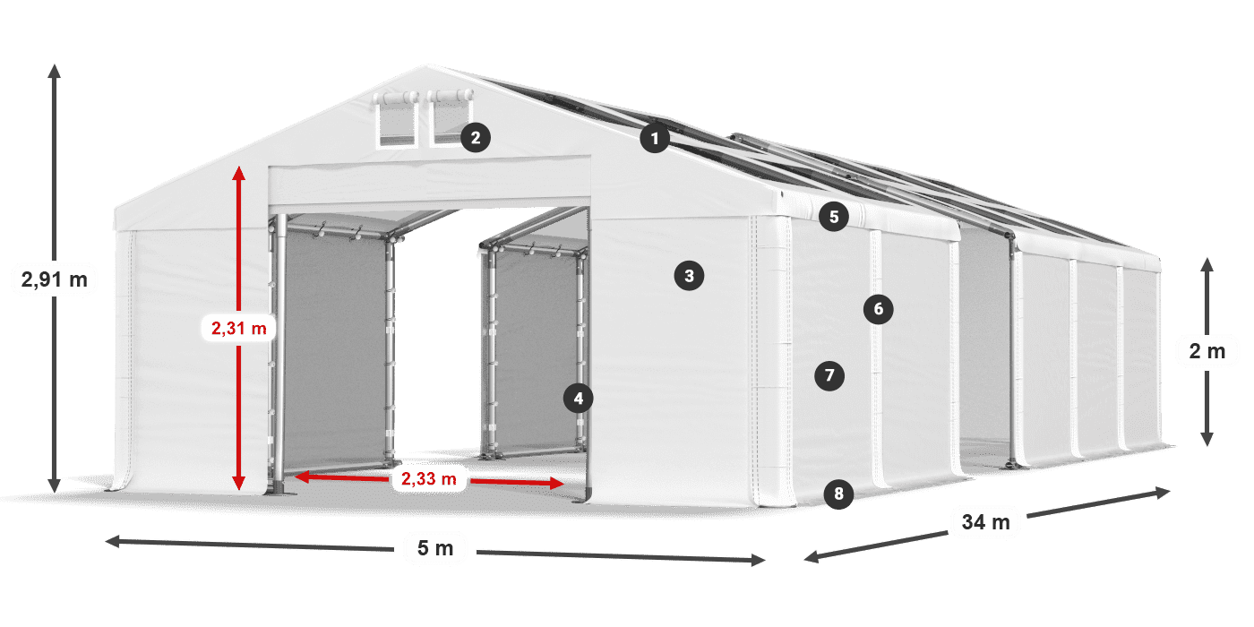 Střecha: MS T 580 PVC Stěny: SD 500 PVC 2m legenda