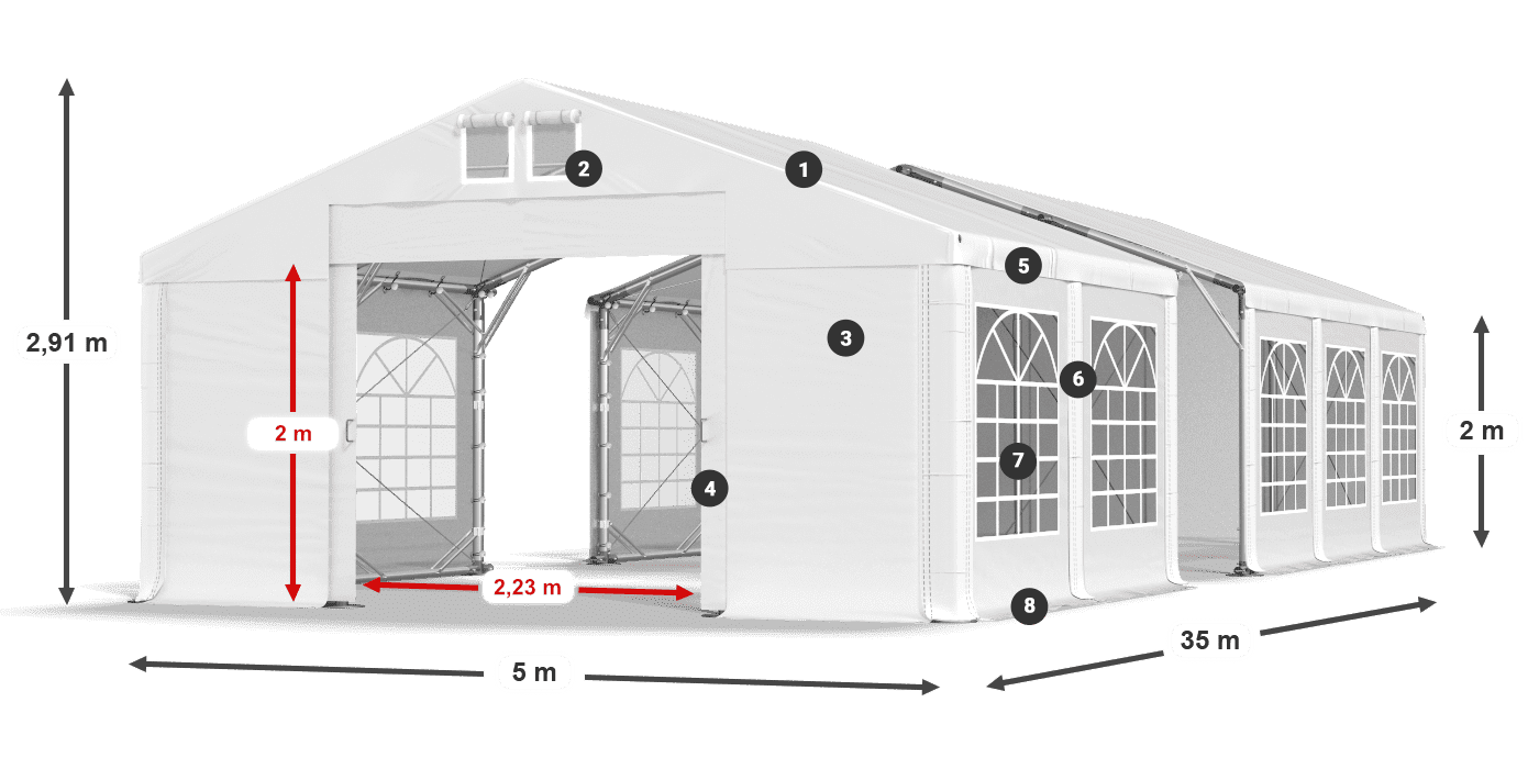 Střecha: MS 580 PVC Stěny: FR 620 PVC 2m legenda