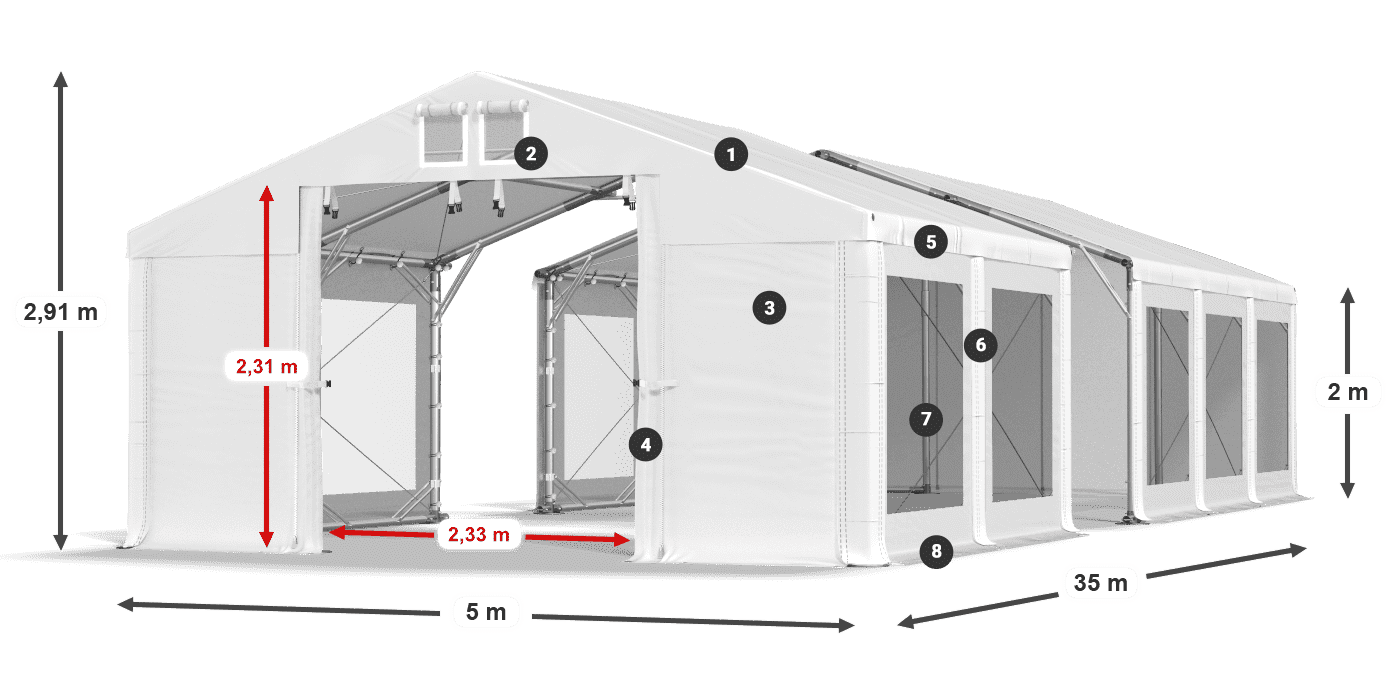 Střecha: MS 580 PVC Stěny: MS 580 PVC 2m legenda
