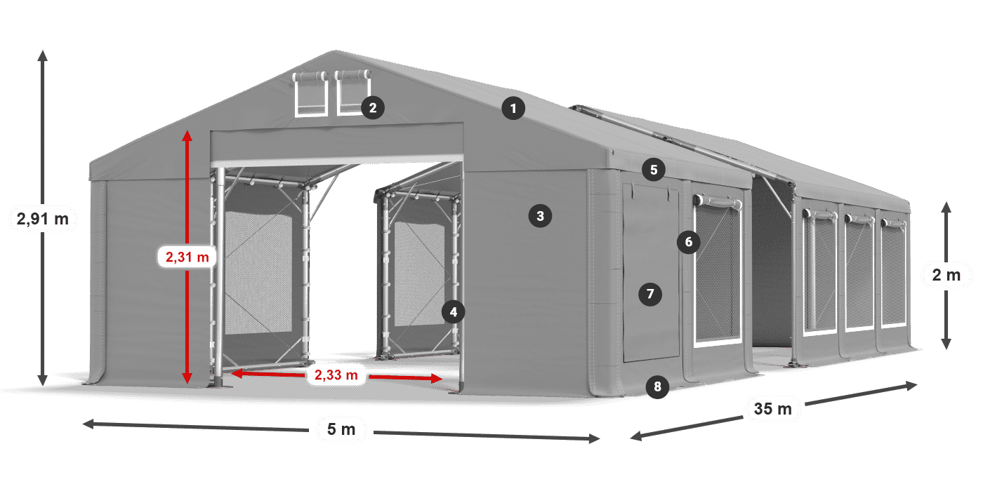 Střecha: MS 580 PVC Stěny: SD M 500 PVC 2m legenda