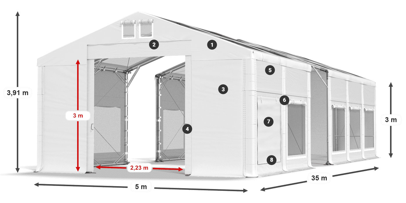 Střecha: MS T 580 PVC Stěny: SD M 500 PVC 3m legenda
