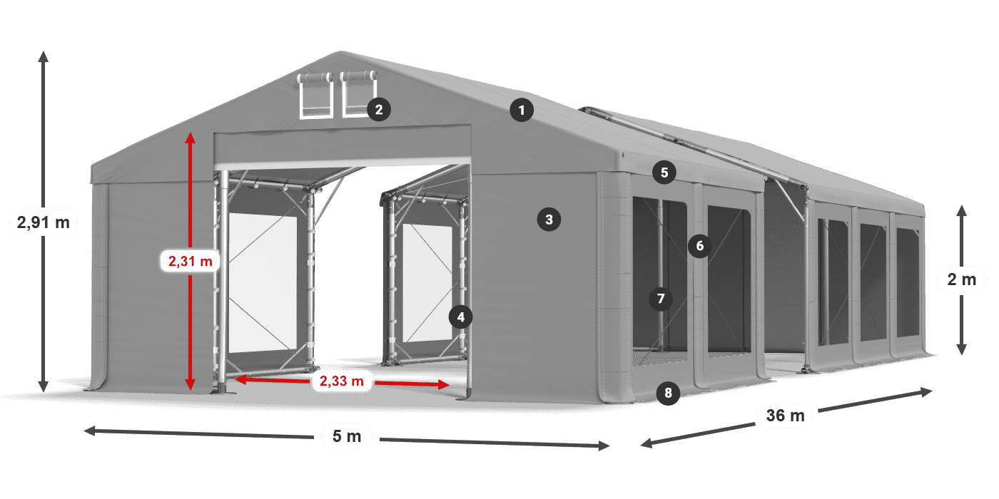 Střecha: FR 620 PVC Stěny: MS 580 PVC 2m legenda