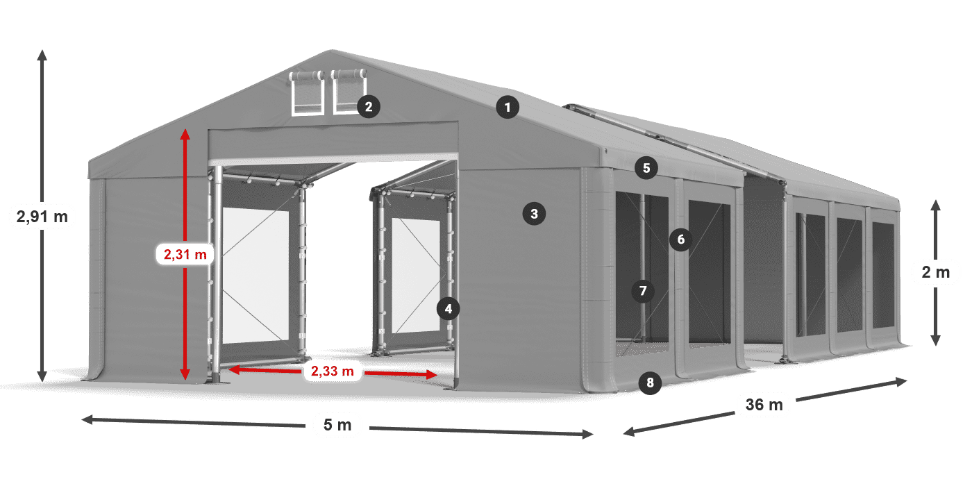 Střecha: FR 620 PVC Stěny: MS 580 PVC 2m legenda