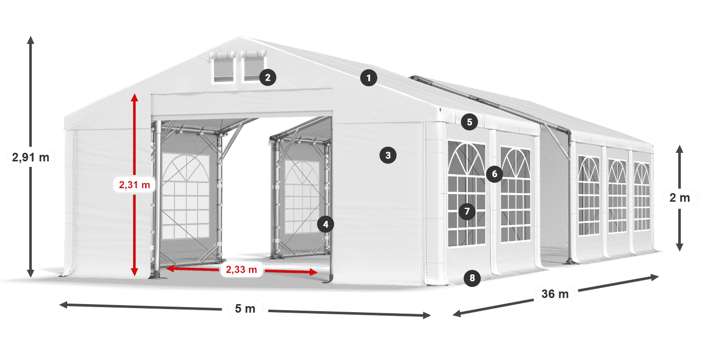 Střecha: MS 580 PVC Stěny: FR 620 PVC 2m legenda