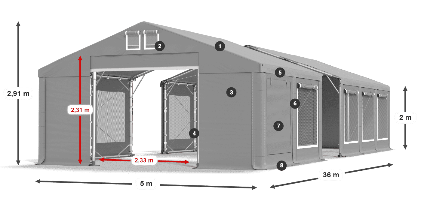 Střecha: MS 580 PVC Stěny: SD M 500 PVC 2m legenda
