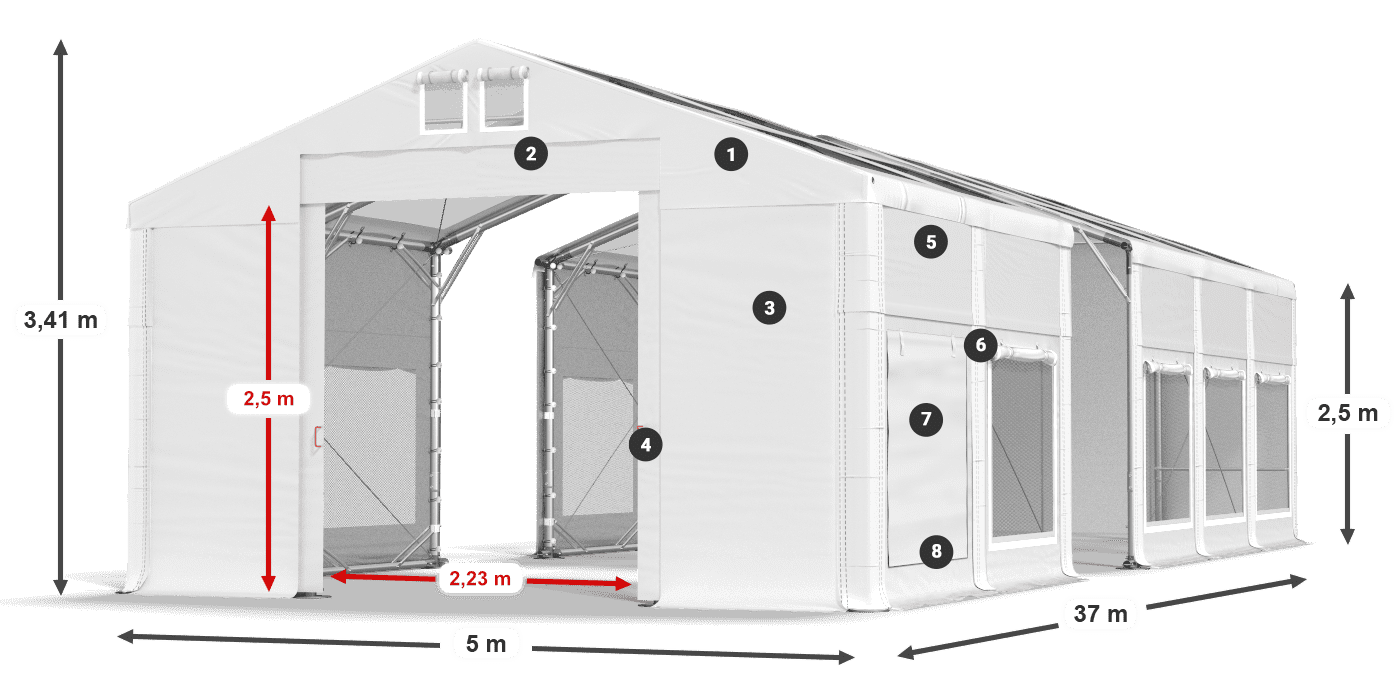 Střecha: MS T 580 PVC Stěny: SD M 500 PVC 2,5 m legenda