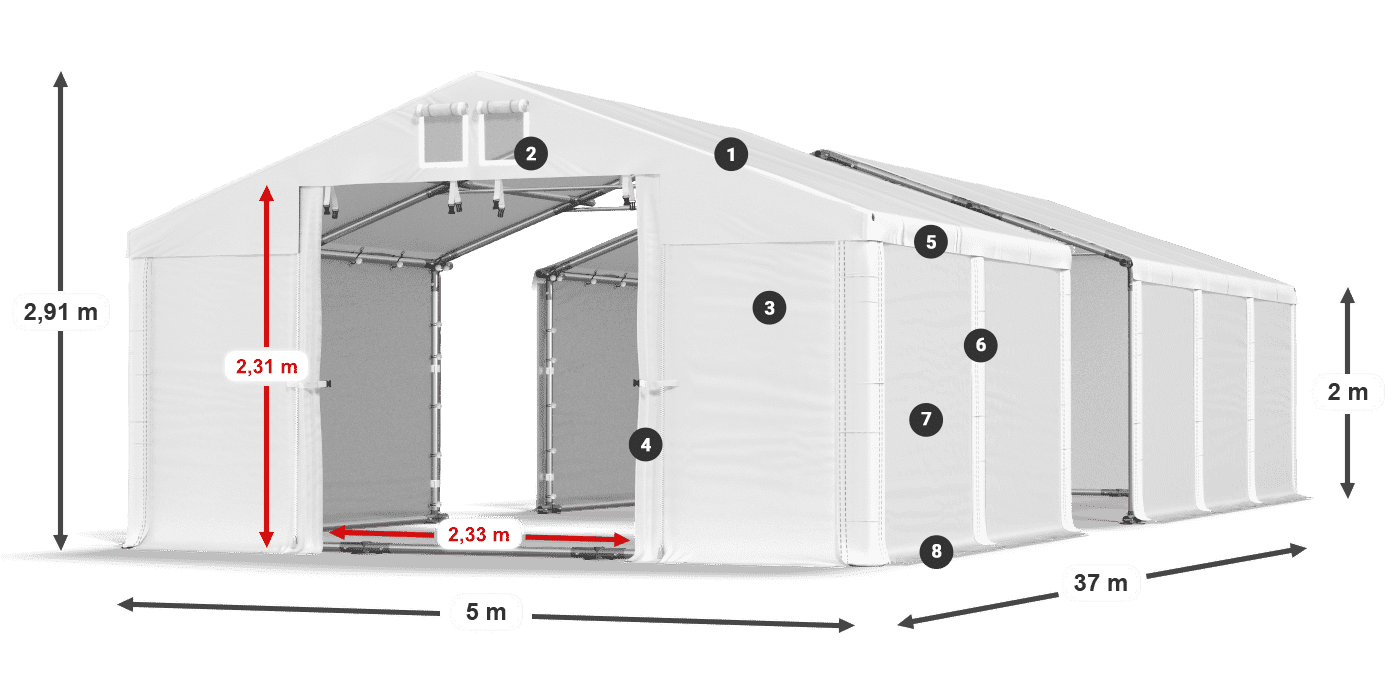 Střecha: FR 620 PVC Stěny: SD 580 PVC 2m legenda