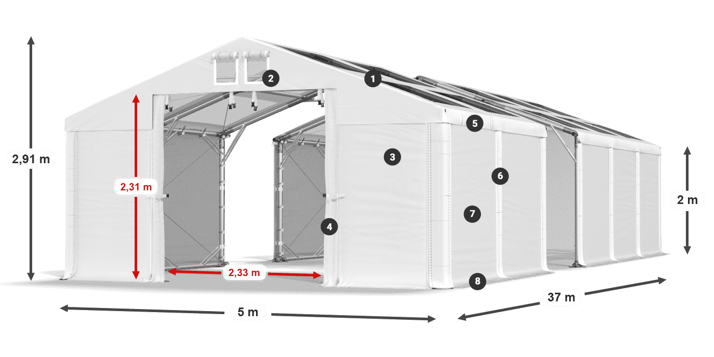 Střecha: MS T 580 PVC Stěny: SD 500 PVC 2m legenda